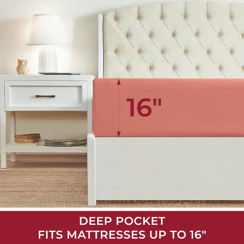 Mellanni Queen Fitted Sheet - Iconic Collection Bedding Sheets with up to 16 inch Deep Pocket - Soft & Cooling - Fade & Stain Resistant - 1 PC (Queen, Coral) - Image 2